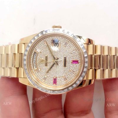 Newest Replica Rolex Day Date II Ice Out Yellow Gold Watch  Swiss 2836